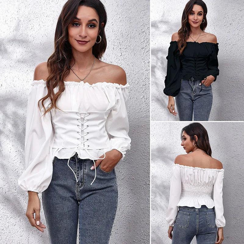 Final Sale CORSET ELEGANCE: SPRING/AUTUMN OFF-SHOULDER PULLOVER