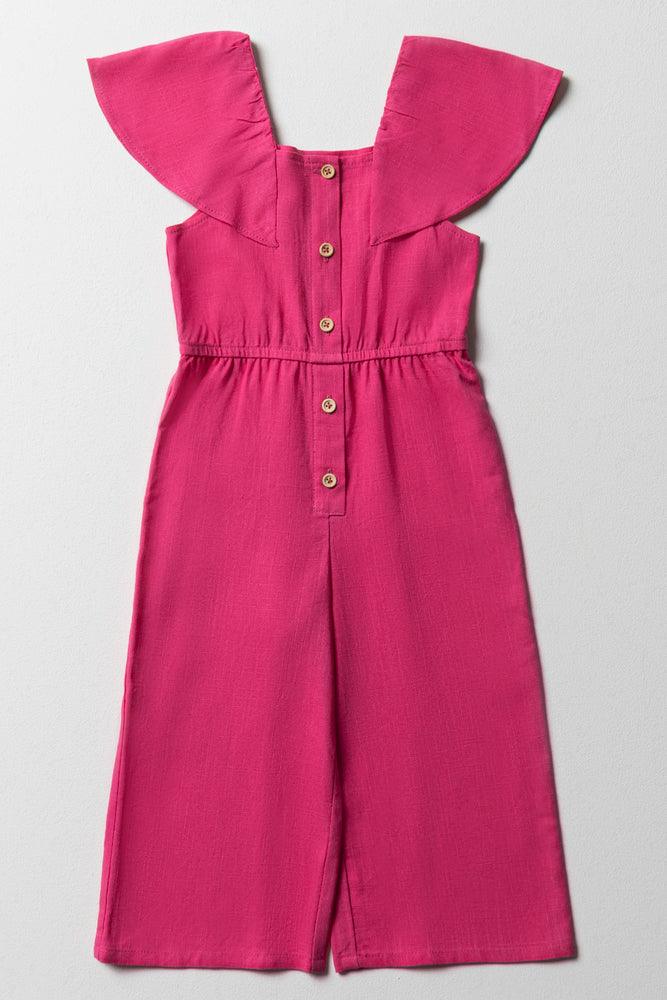 Clothing For Women Frill Sleeve Jumpsuit Bright Pink