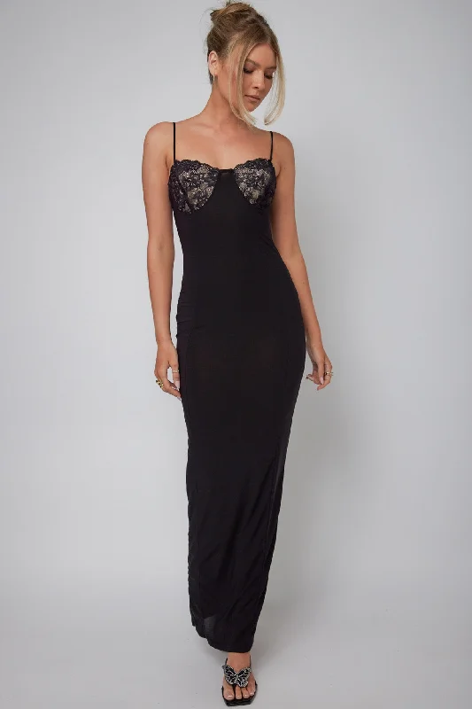 Clothes Sales Ora Lace Bust Bodycon Maxi Dress Black