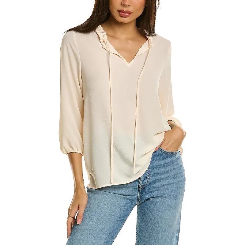 Dive Into Trendy Styles Womens Ruffled Neck Tie Pullover Top