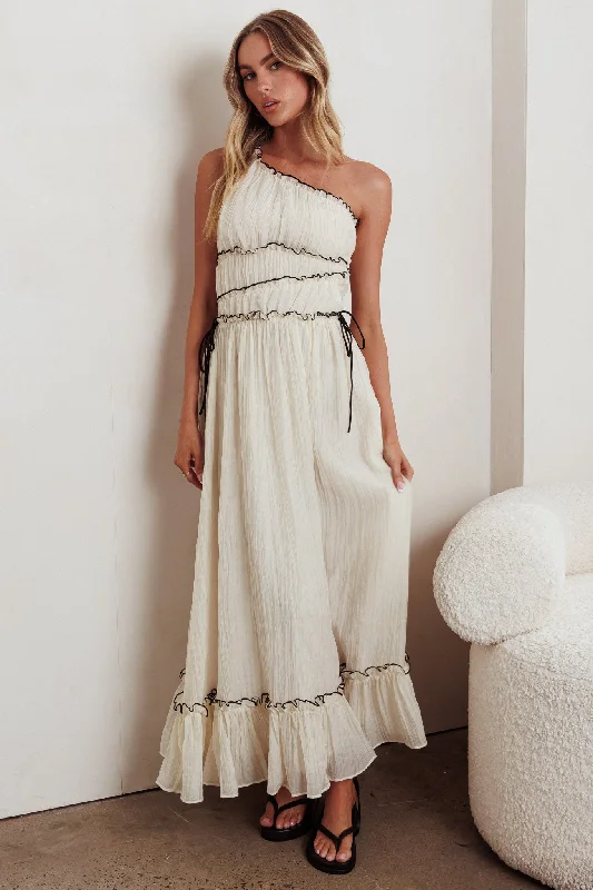 Free Spirited Fashion Ballad One-Shoulder Maxi Dress Cream