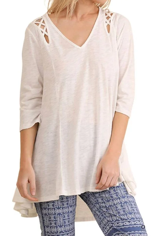 Effortless Chic for Women Criss Cross Cutout Detail Tunic Top In Off White