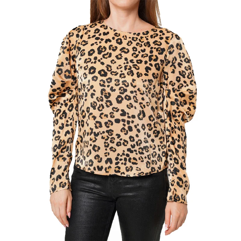 Huge Markdowns Leopard Print Puffy Shoulder Top in Brown leopard