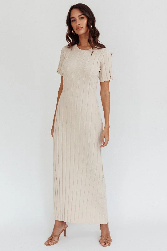 Trendsetter's Closet Shaylee Short Sleeve Knit Maxi Dress Sand