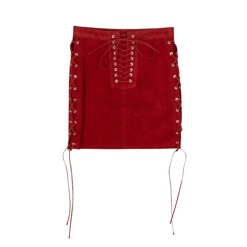 Pastel Styles Unravel Project Suede Side Lace-Up Mini Skirt - Red