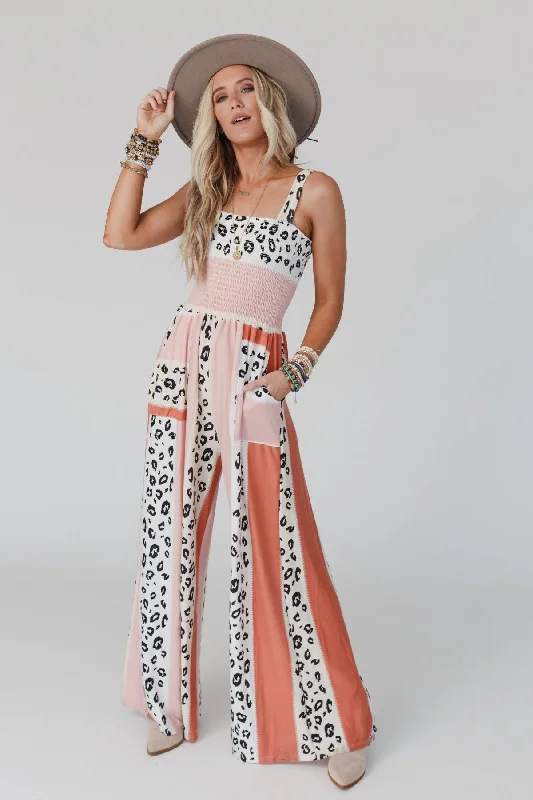 Unique Women's Fashion Pieces Serendipity Animal Print Jumpsuit - Coral