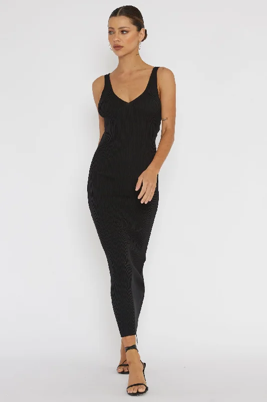 Mega Sale Linzi Lace-Up Back Knit Midi Dress Black