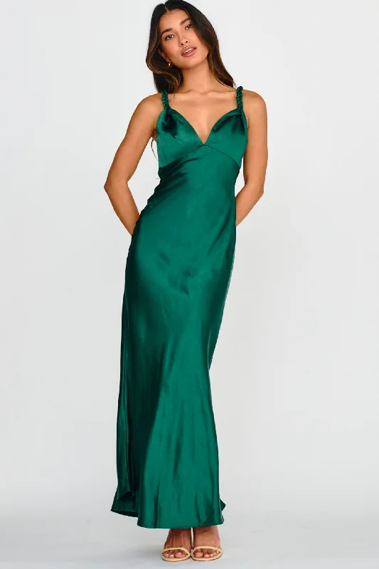 Valentine's Special Muraya Braided Strap Maxi Dress Forest Green