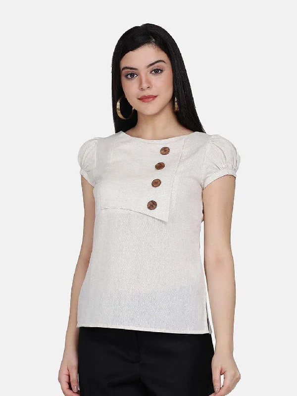 Women Wear Brands Cotton Flap Detail Top - Beige