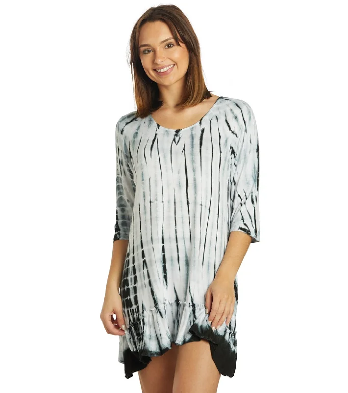 Stylish Looks Yak & Yeti Boho Style Ruffled Tie Dye Tunic Black