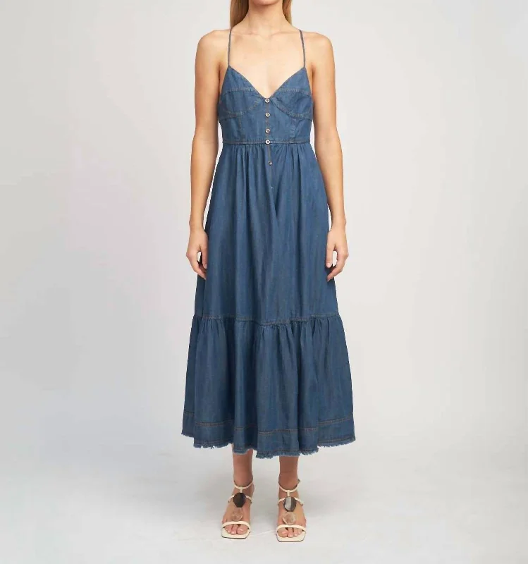 Season Offer Denim Midi Dress In Blue