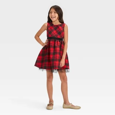 Women's Clothing Online Sale New - Girls' Sleeveless Plaid Dress - Cat & Jack Red XS