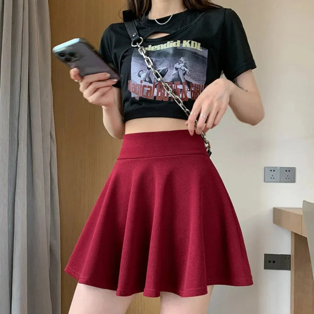 Crazy Price Slashing High Waste Elastic Skater Mini Skirt