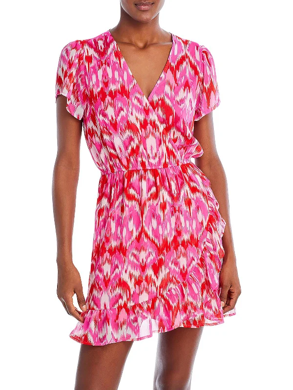 Outlet Clothing Ikat Womens Ruffled Mini Wrap Dress