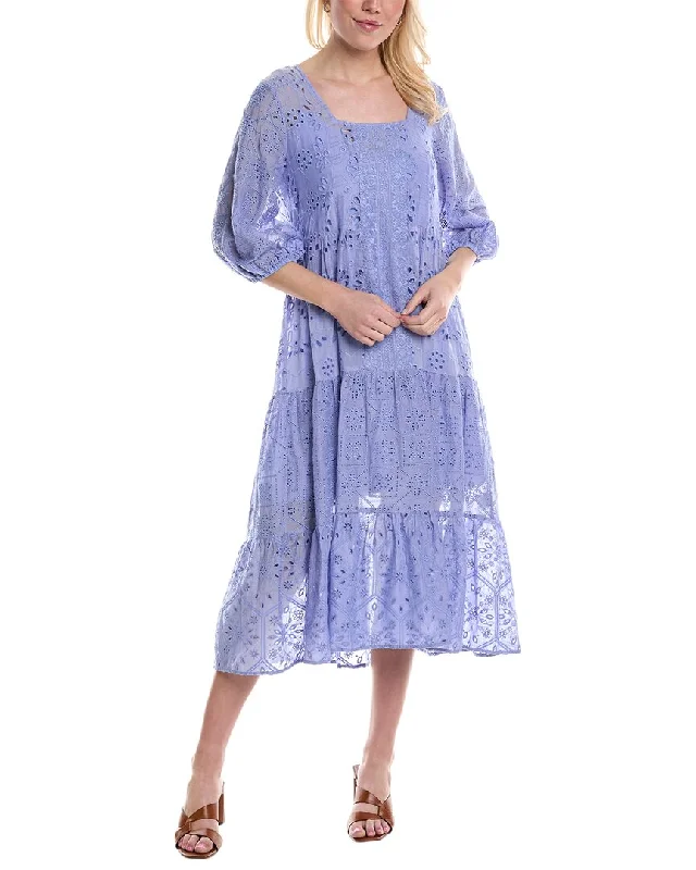 Exclusive Online Sale Johnny Was Castillo Eyelet Silk-Blend Midi Dress