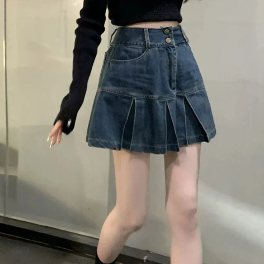 Casual Fashion Trends for Women KPOP High Waisted Mini Denim Skirt