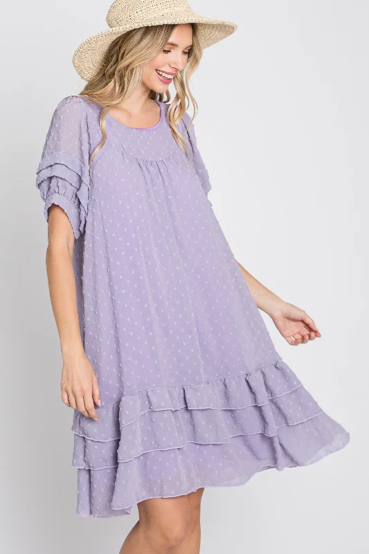 Step Ahead, Lead The Trend Lavender Chiffon Swiss Dot Ruffle Hem Midi Dress