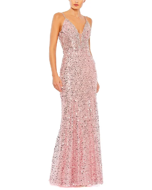 Limited Styles Mac Duggal Embellished Plunge Neck Sleeveless Trumpet Gown