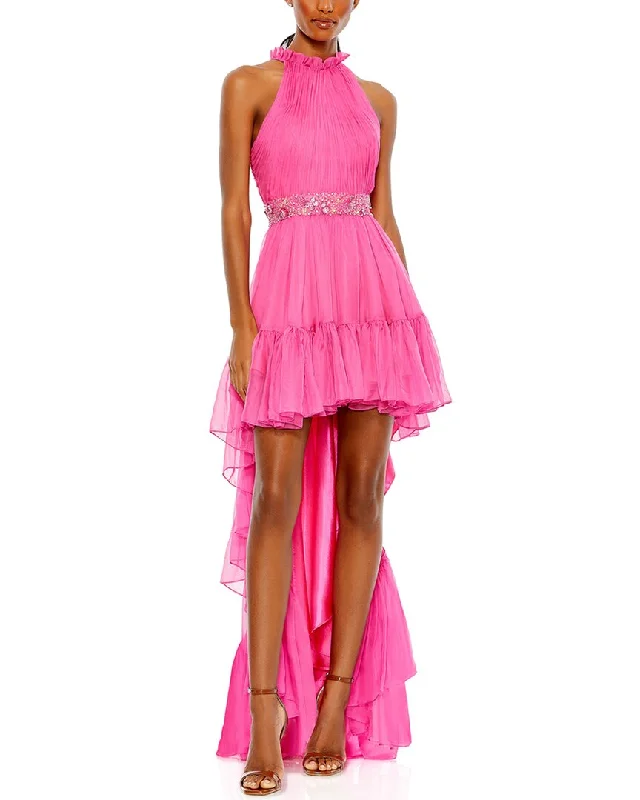 Trend Setting Wardrobe Mac Duggal Halter Neck High Low Flowy Gown