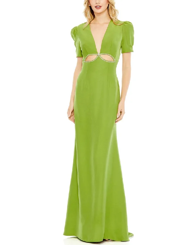 Seasonal Sale Mac Duggal Plunge Neck Puff Sleeve Cut Out Gown