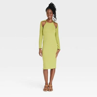 Minimalist Style New - Black History Month Sammy B Women's Long Sleeve Cut Out Bodycon Dress - Green XXL