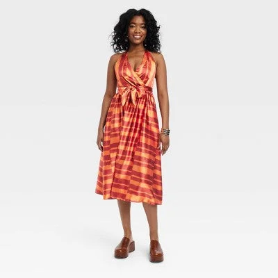 Clearance Sale Online New - Black History Month Women's House of Aama Halter Neck A-Line Dress - Red Striped M