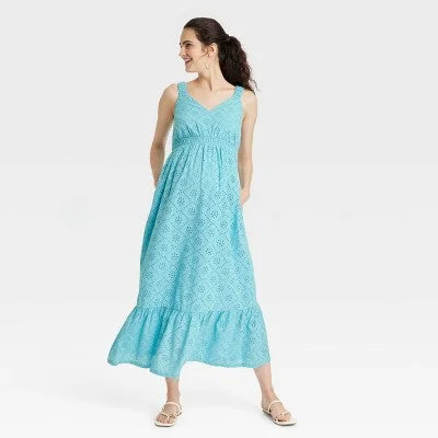 Online Clothing Boutiques New - Sleeveless Eyelet Maxi Maternity Dress - Isabel Maternity by Ingrid & Isabel Blue XS