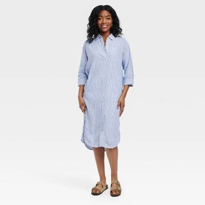 Stylish Looks New - Women's 3/4 Sleeve Midi Shirtdress - Universal Thread Blue Striped XS