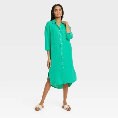 Enjoy Discount New - Women's 3/4 Sleeve Midi Shirtdress - Universal Thread Green M