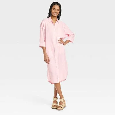 Best Sellers New - Women's 3/4 Sleeve Midi Shirtdress - Universal Thread Pink L