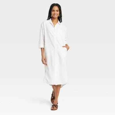 Seasonal Trends New - Women's 3/4 Sleeve Midi Shirtdress - Universal Thread White L