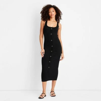 Clothing Brands New - Women's Button-Front Ribbed Midi Dress - Future Collective with Jenee Naylor Black S