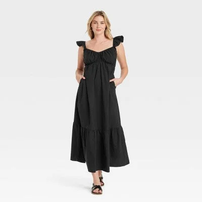 Trendy Women's Apparel for All Seasons New - Women's Flutter Cap Sleeve Maxi A-Line Dress - Universal Thread Black L