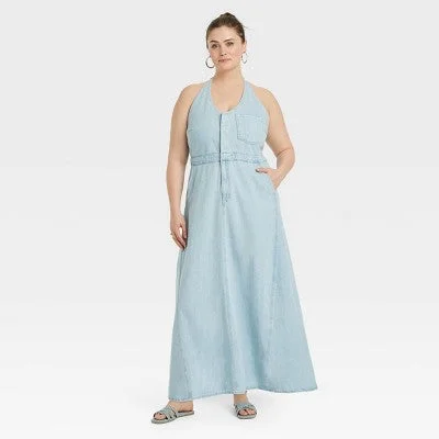 Holiday Gift Guide Sale New - Women's Halter Neck Denim Maxi Dress - Universal Thread™ Blue 26