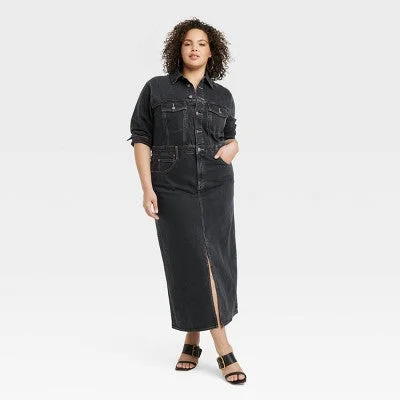 Chic Style New - Women's Long Sleeve Denim Maxi Dress - Universal Thread Black Wash 26