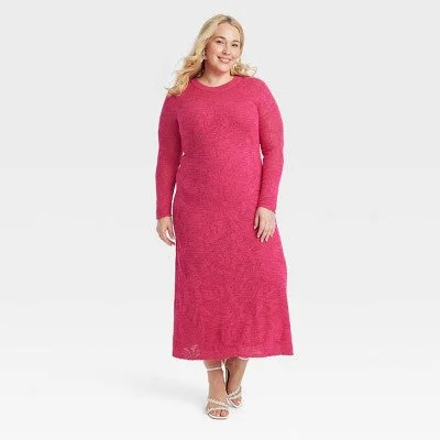 Unbeatable Prices New - Women's Long Sleeve Maxi Pointelle Dress - A New Day Pink 1X