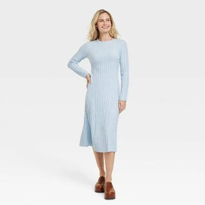 Stylish Women's Apparel New - Women's Long Sleeve Midi Ribbed Sweater Dress - A New Day Blue L