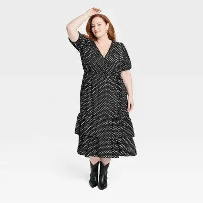 Season Offer Knox Rose Women's Plus Size Short Sleeve Wrap Tiered Midi Dress