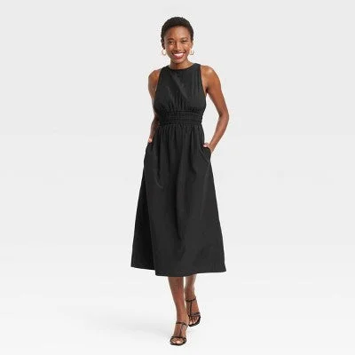 Best Online Women's Boutiques New - Women's Poplin Cross Back Midi Dress - A New Day Black XS