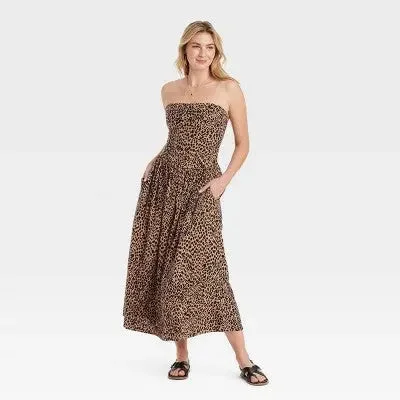 Versatile Wardrobe Essentials New - Women's Ruched Maxi A-Line Dress - Universal Thread Black/Brown Leopard L