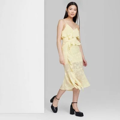 Evening Elegance New - Women's Ruffle Midi Dress - Wild Fable Yellow XXS