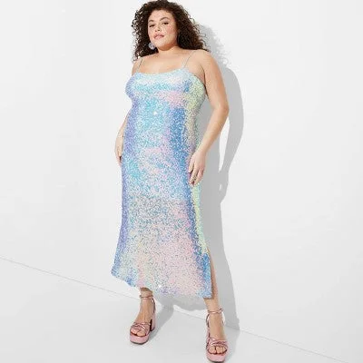 Relaxed Style New - Women's Sequin Slip Midi Tank Dress - Wild Fable Light Blue 1X