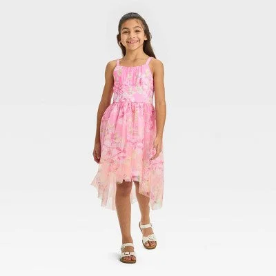 Trendy Online Boutiques New - Zenzi Girls' Sleeveless Floral Hi-Low Dress - Pink XL