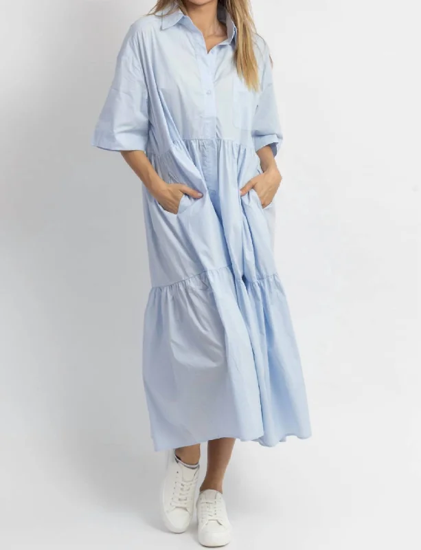 Trendy Aesthetics Not A Cloud Tiered Dress In Blue