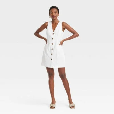 Style Revolution Open Box - Women's Mini Vest Dress - A New Day White L