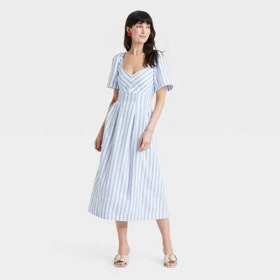 Get The Latest Trends Open Box - Women's Short Sleeve Midi Dress - A New Day Blue/White Striped 6