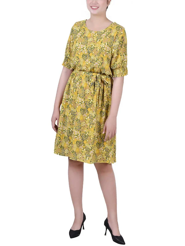 Clothes Sales Petites Womens Crepe Printed Fit & Flare Dress