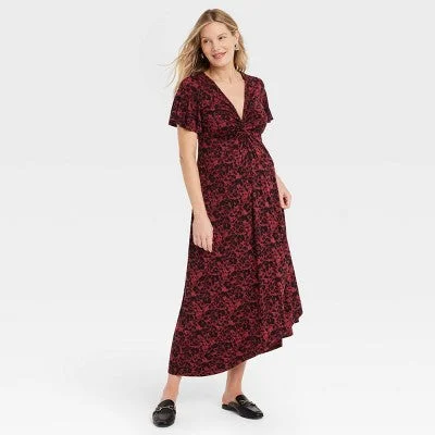 Fashion Sale New - Short Sleeve Knit Midi Maternity Dress - Isabel Maternity by Ingrid & Isabel Black Floral M