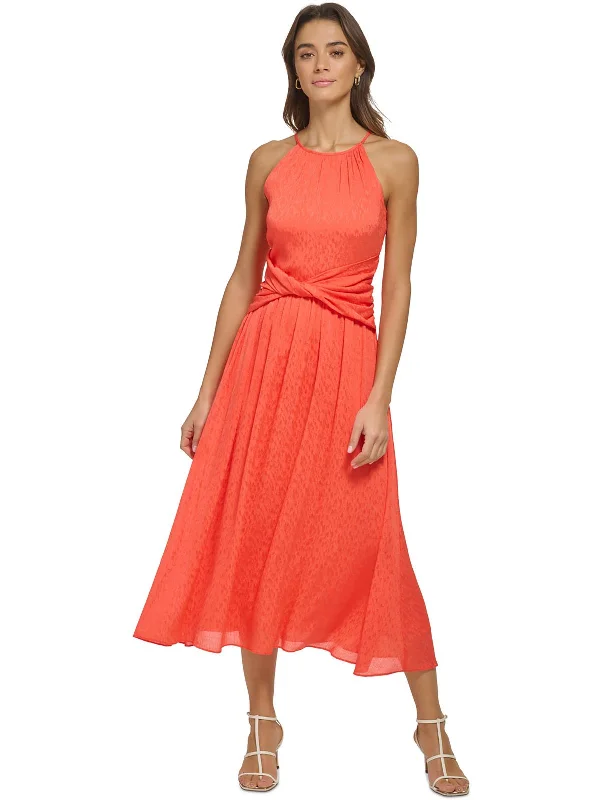 Evening Looks Womens Halter Twist Waist Midi Dress