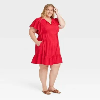 Style Streetwear Women's Ruffle Short Sleeve A-Line Dress - Knox Rose Red 1X